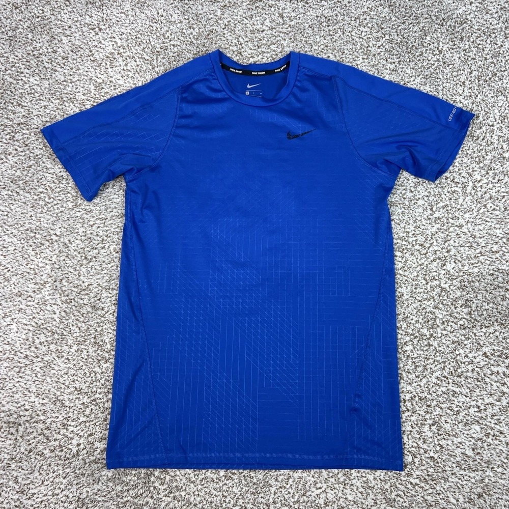 Nike Shirt Mens Medium Blue Short Sleeve Swim Beach UPF 40+ Rashguard Tee Sport